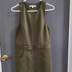 Abercrombie & Fitch Women's L A-Line Front Zip Utility Dress Green Patch Pockets
